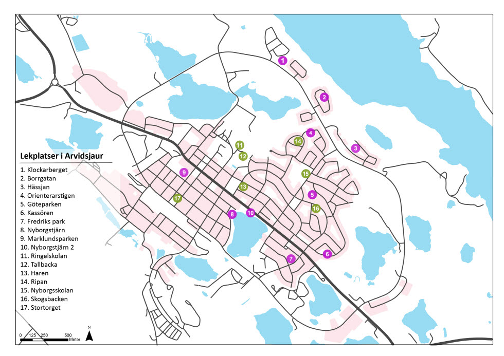 Karta över lekparker i Arvidsjaur