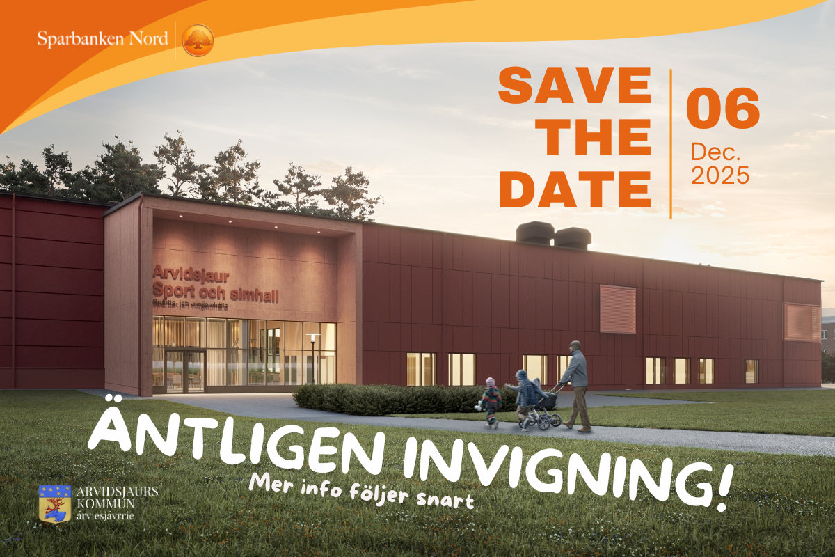 Äntligen invigning av nya port- och simhallen, save the date, affisch