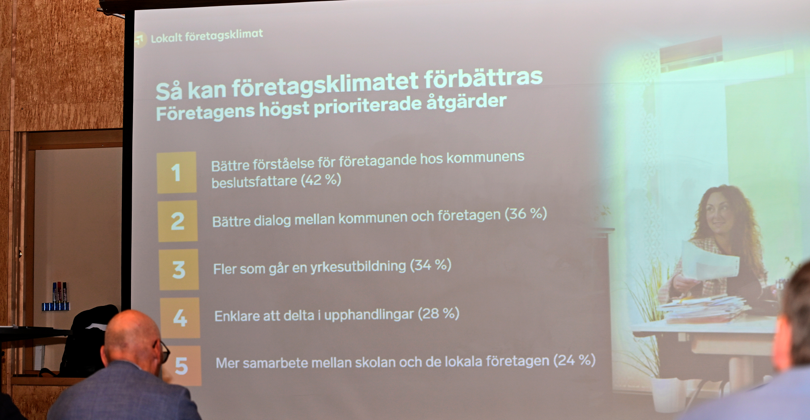 ”Hur kan vi göra ett bra företagsklimat ännu bättre?” Här blir det viktigt att fortsätta utveckla kommunens service, förenkla företagens kontakter med kommunen och skapa en ännu bättre dialog mellan politiken, kommunorganisationen och näringslivet.